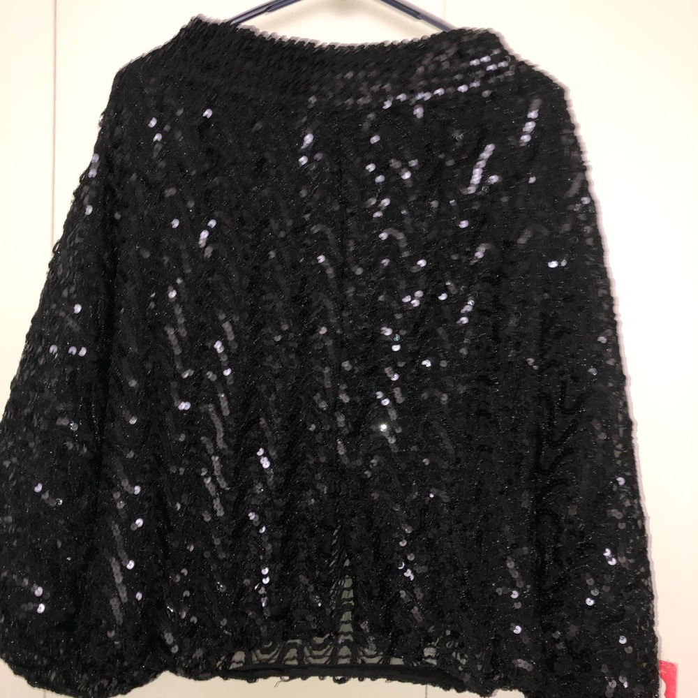 Black Sequin Oversized 3/4 Sleeve Blouse